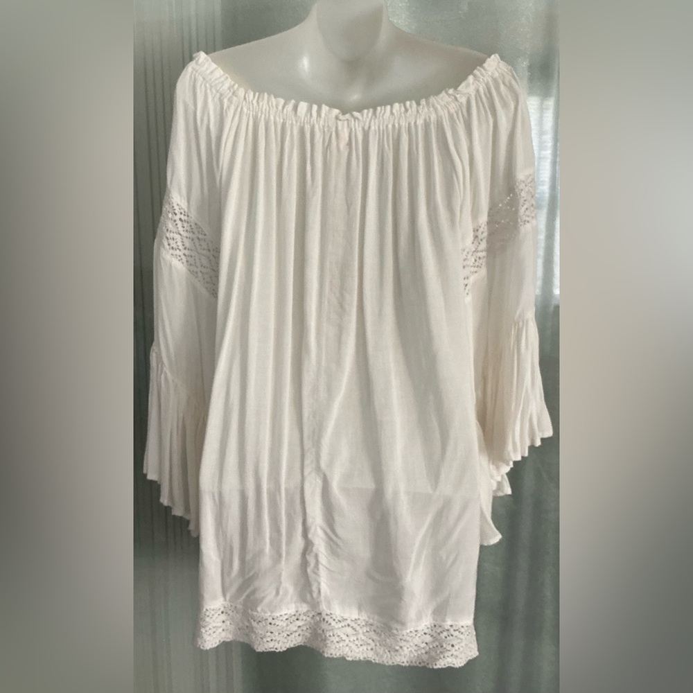Surf Gypsy White Peasant Top With Angel Sleeves - Picture 2 of 10